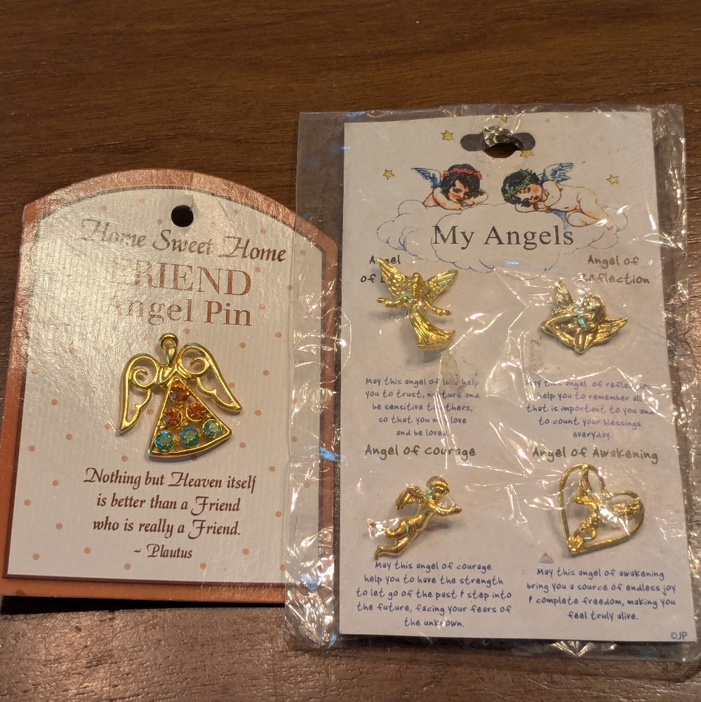 Inspirational Angels Gold Tone & Rhinestone Accent Brooch Pins (5)
